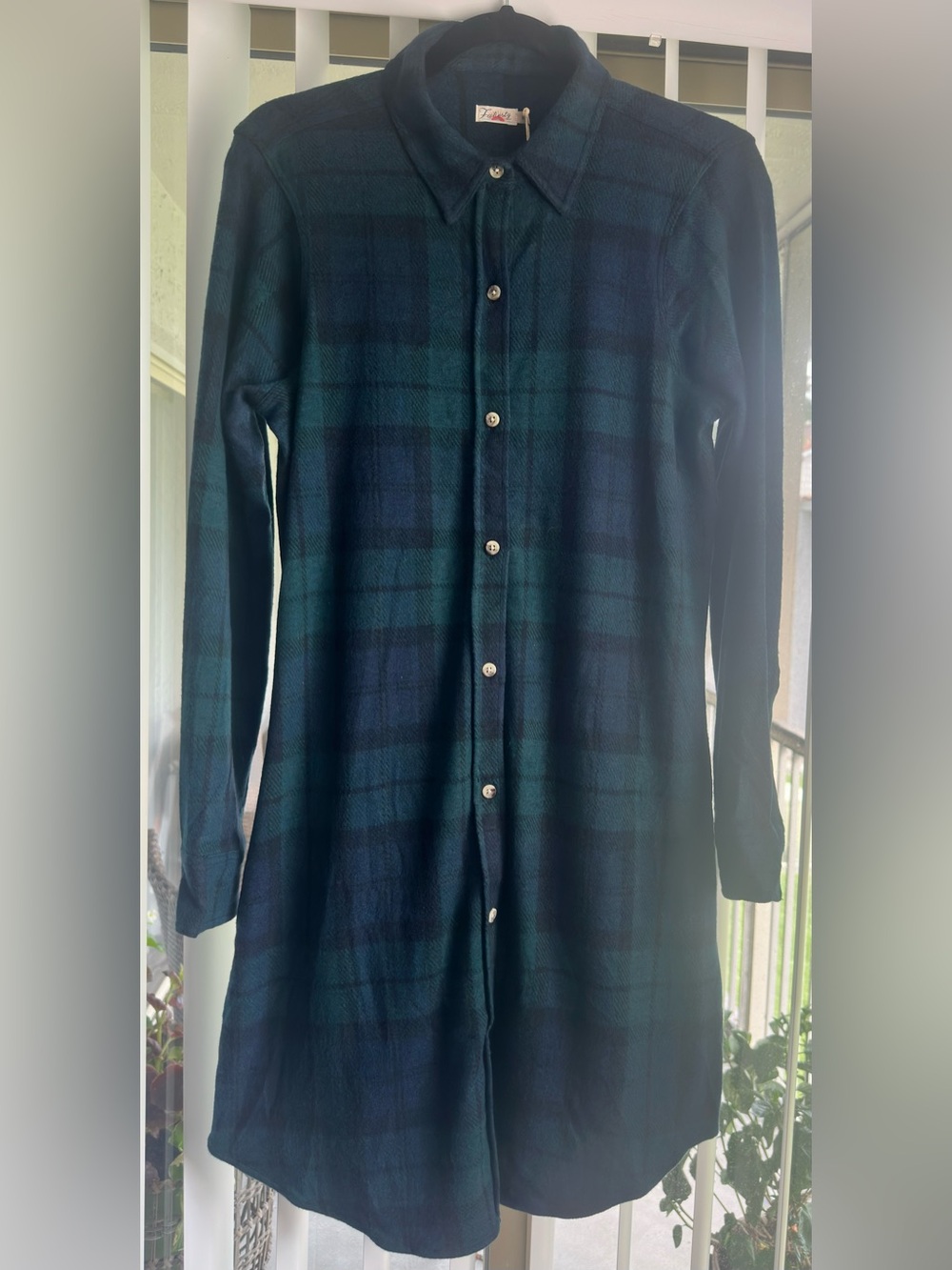 Faherty Green & Navy Plaid Midi Shirt Dress